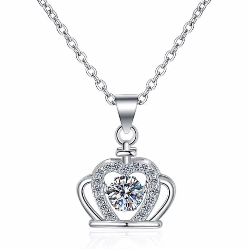 925 Sterling Silver Zircon Crown Pendant Necklace, image 4