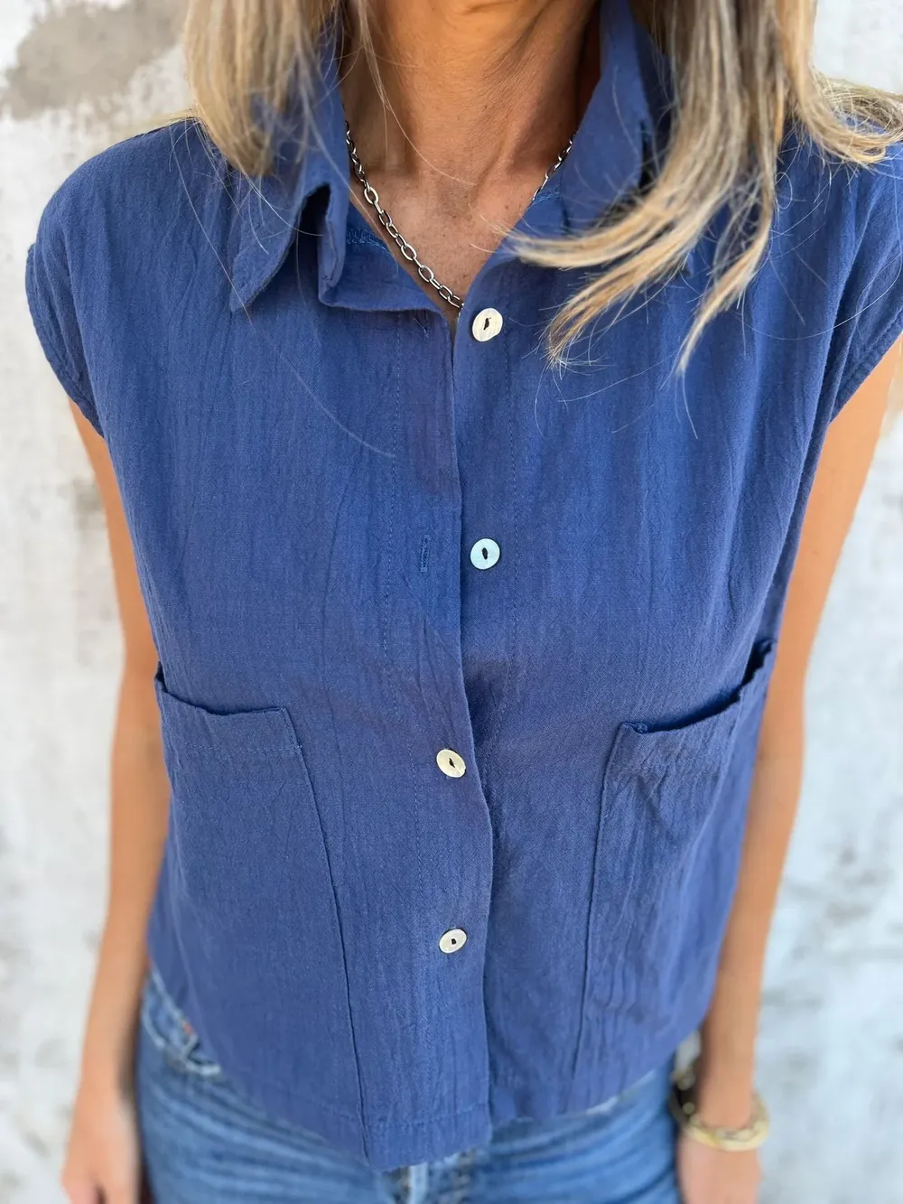 Full Size Textured Button-Front Sleeveless Shirt Plus Size, image 14
