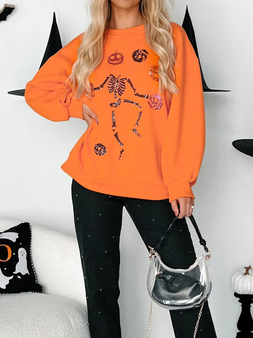 Halloween Skeleton Pumpkin Sweatshirt, image 2