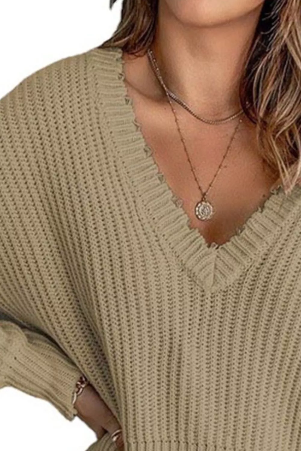 Full Size Raw Hem V-Neck Sweater Plus Size, image 10