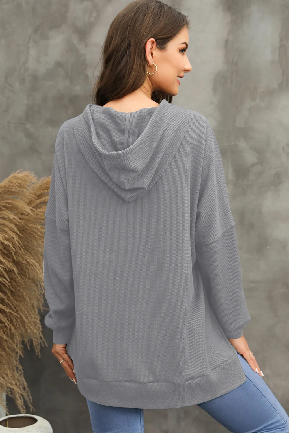 Waffle-Knit Long Sleeve Hoodie, image 4