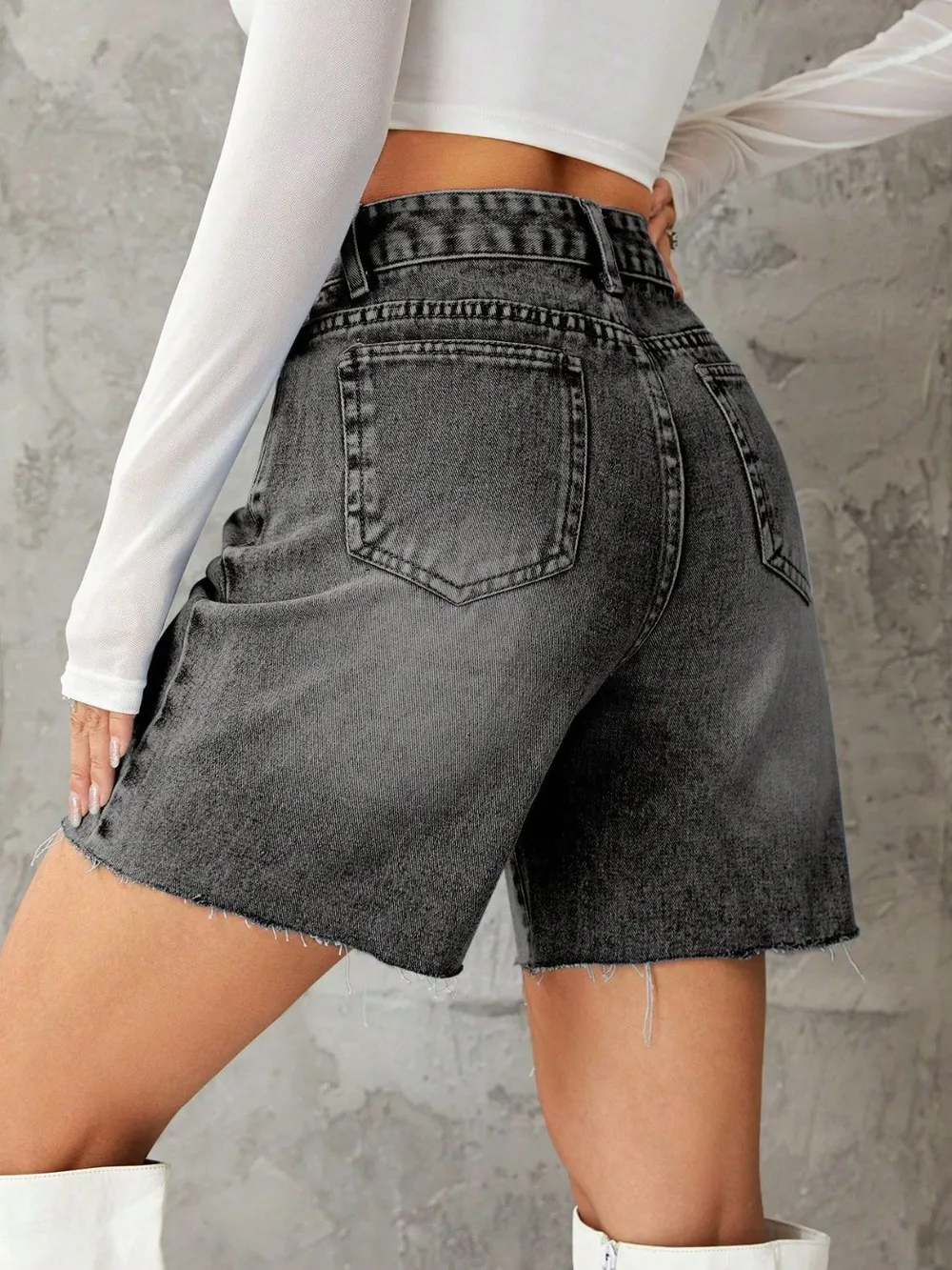 Frayed Hem Denim Shorts, image 12