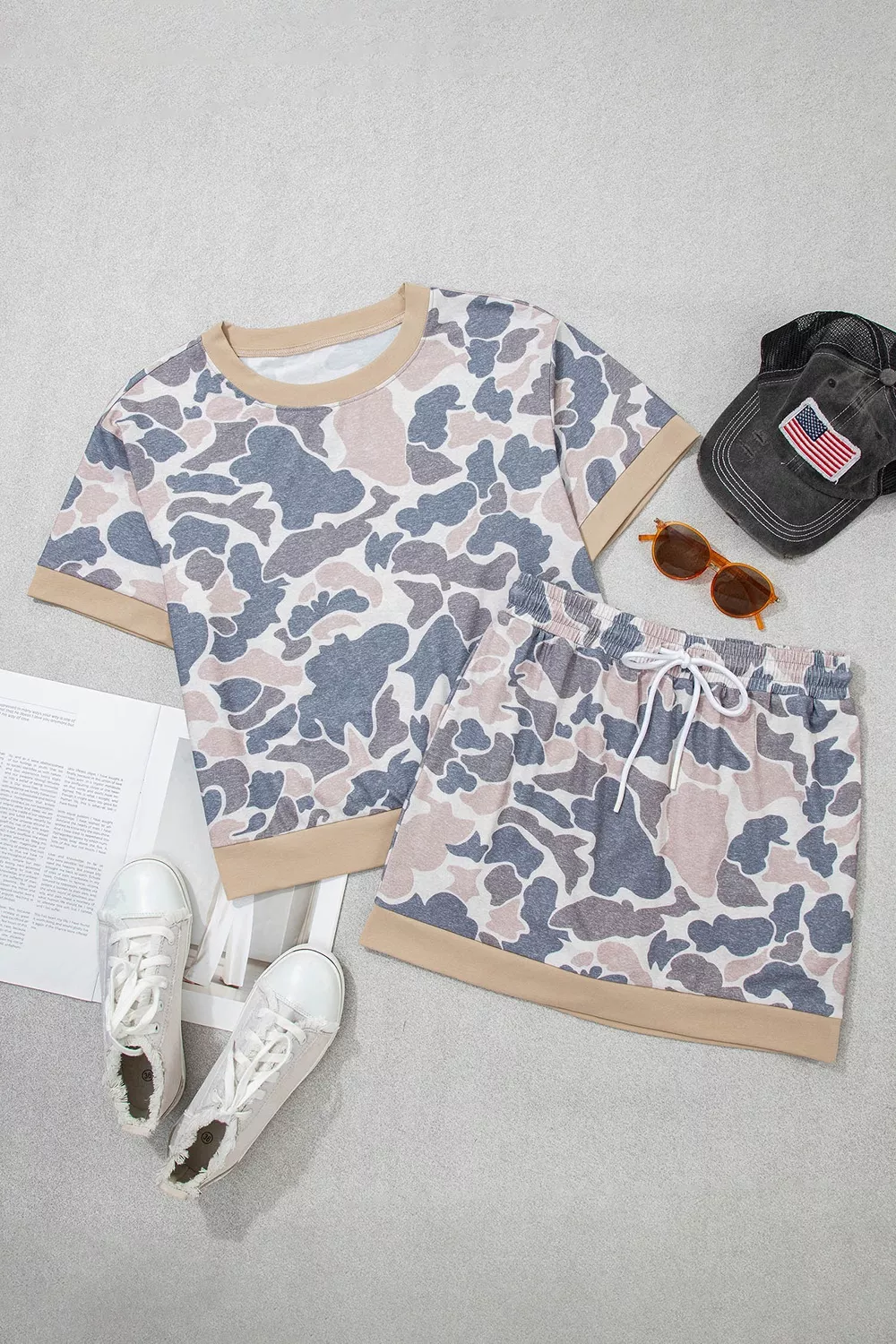 Camouflage Short Sleeve Top and Skirt Set, image 4