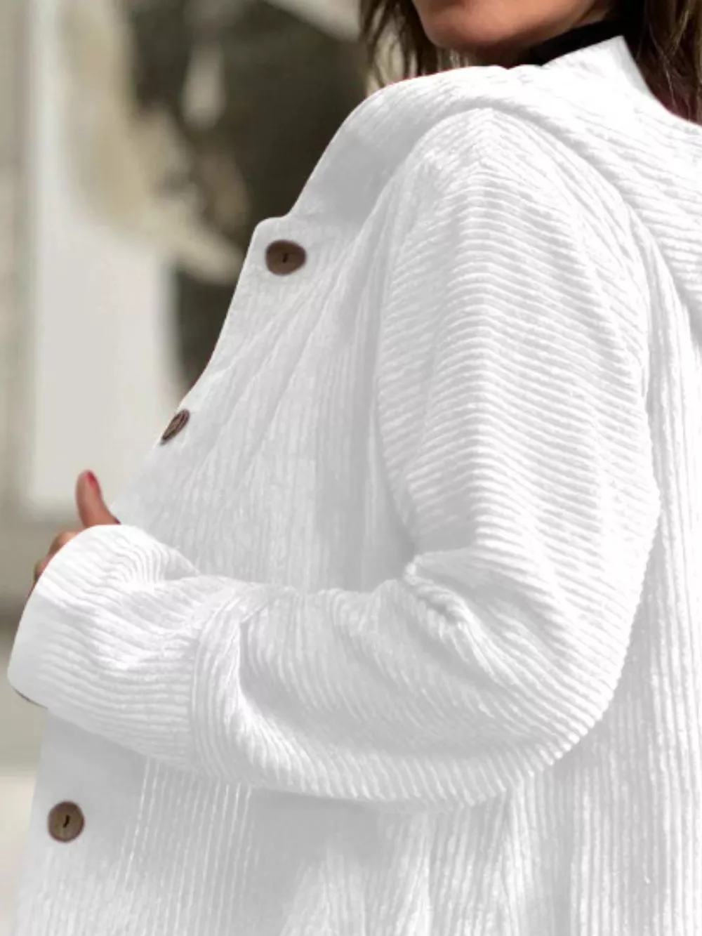 Full Size Corduroy Button Up Hooded Jacket Plus Size, image 7
