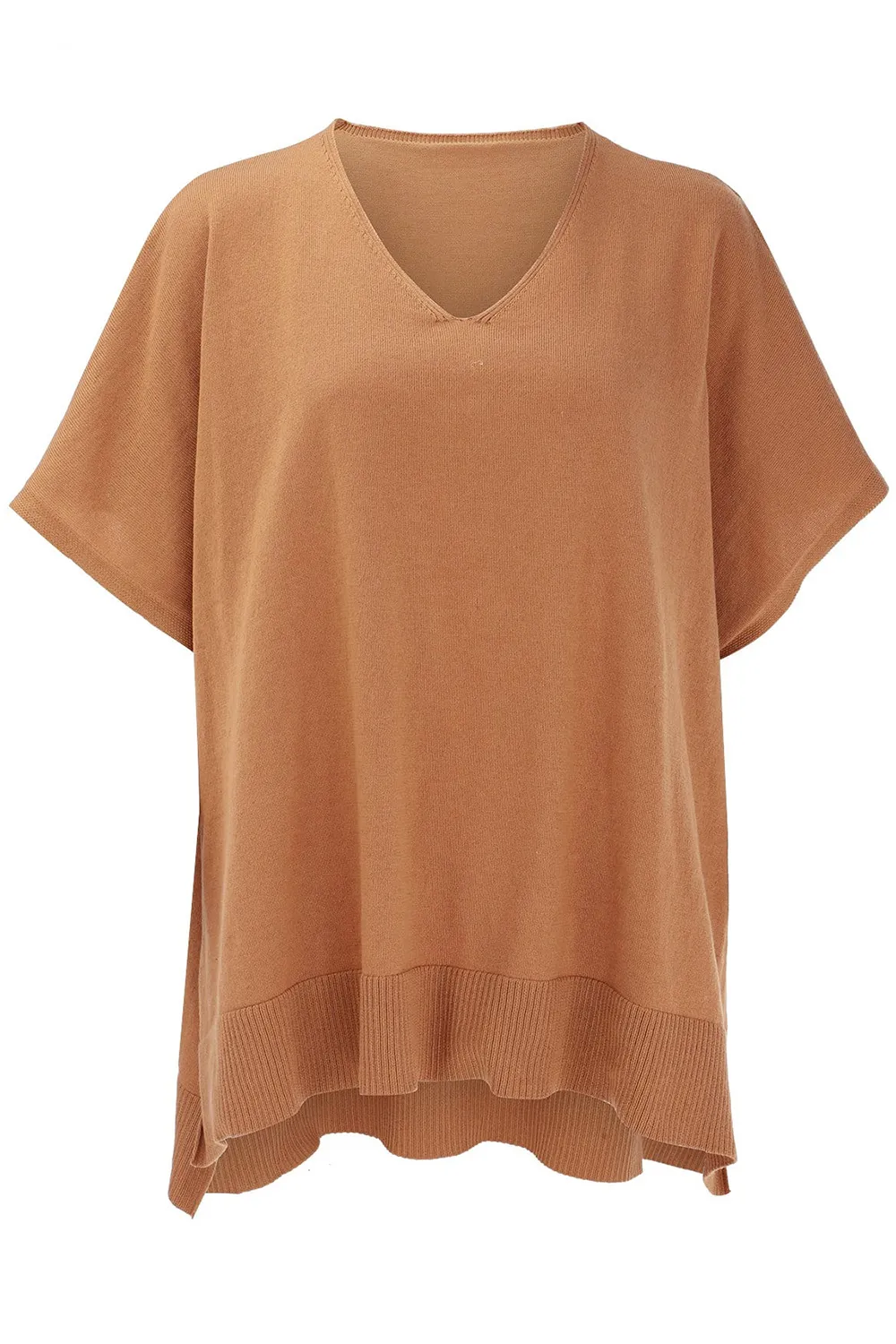 Slit V-Neck Half Sleeve Knit Top, image 3