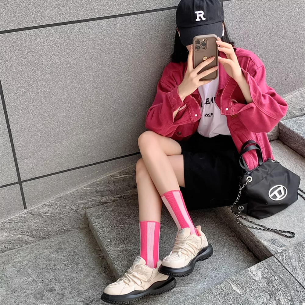 Contrast Striped Crew Socks, image 6