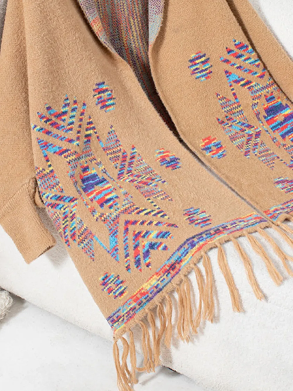 Fringe Geometric Open Front Long Sleeve Cape, image 11