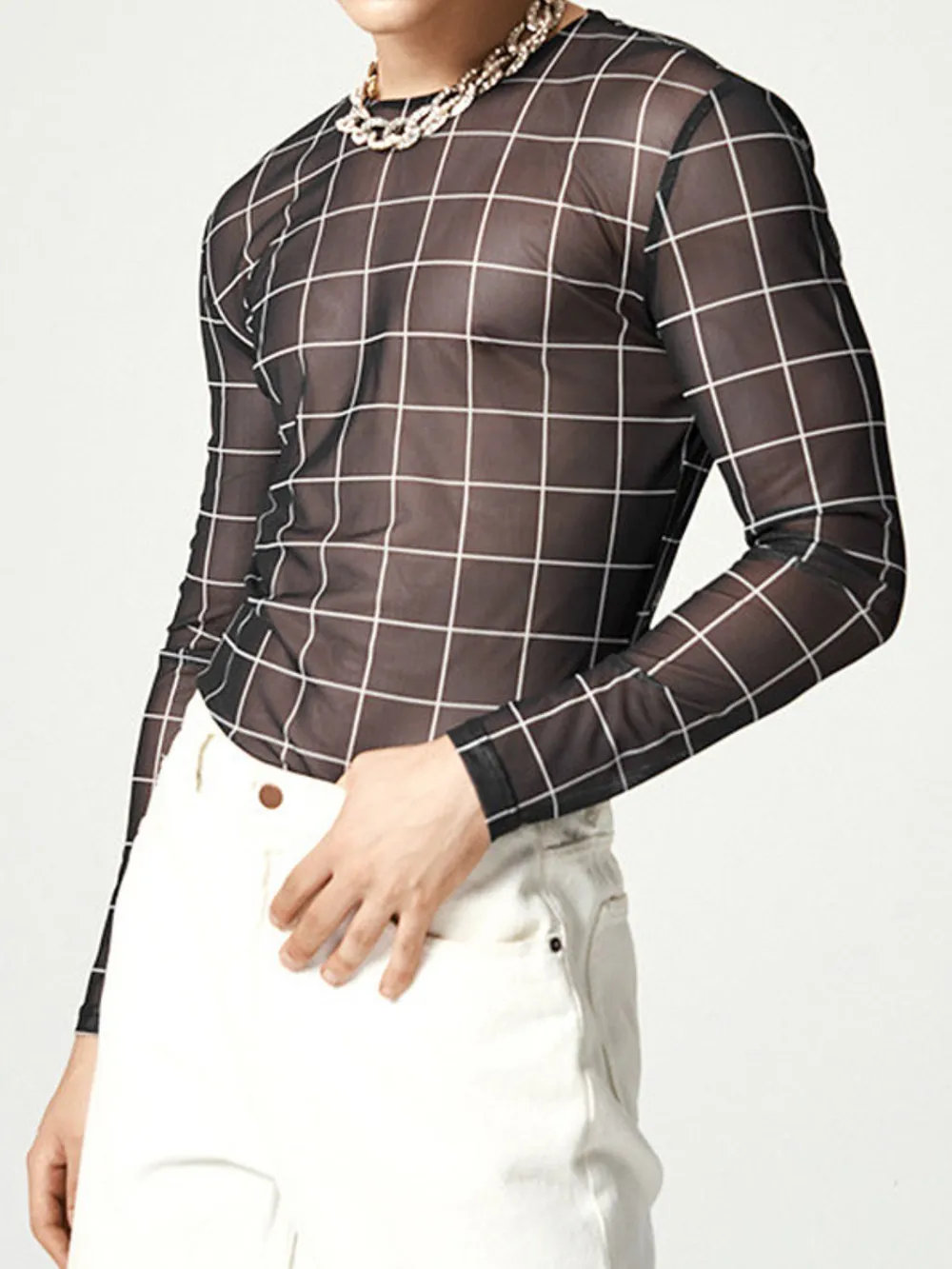 Men's Full Size Plaid Round Neck Long Sleeve Top Plus Size, image 2