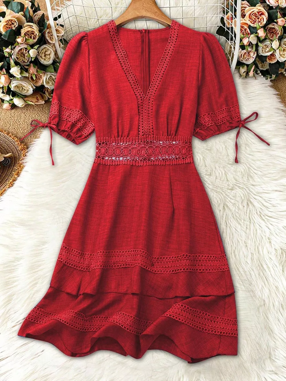 Lace Detail V-Neck Mini Dress, image 16