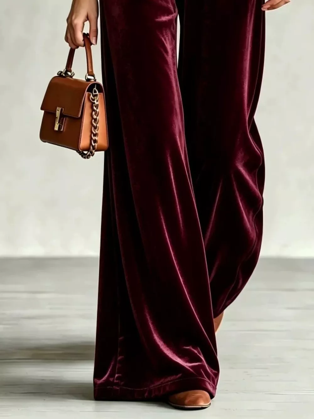 Velvet Wide-Leg Pants with Drawstring, image 10