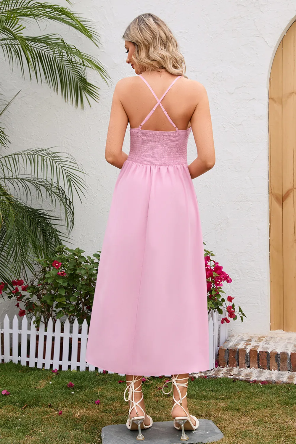 Crisscross Smocked Spaghetti Strap Dress, image 3