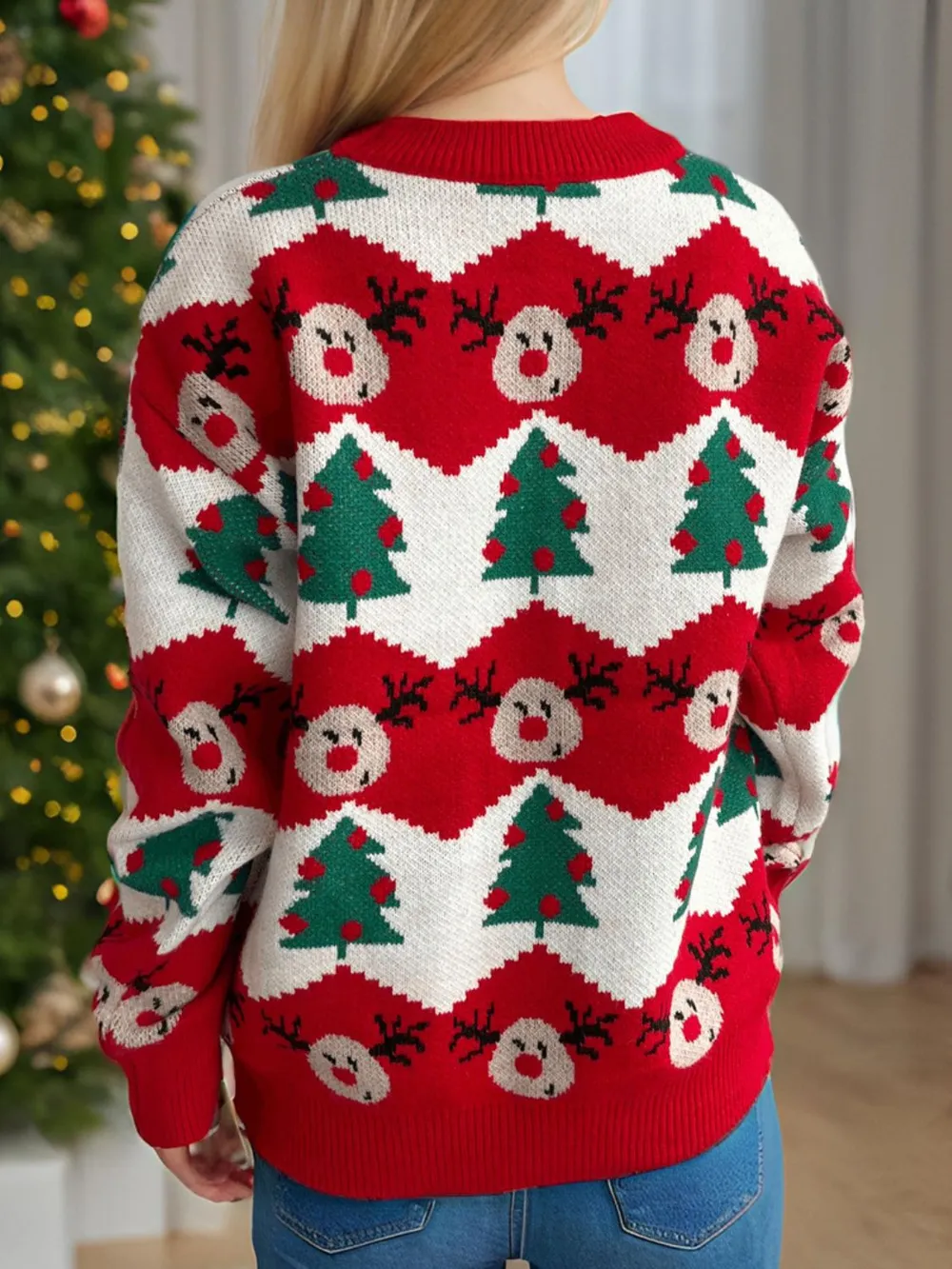 Christmas Element Round Neck Long Sleeve Sweater, image 6