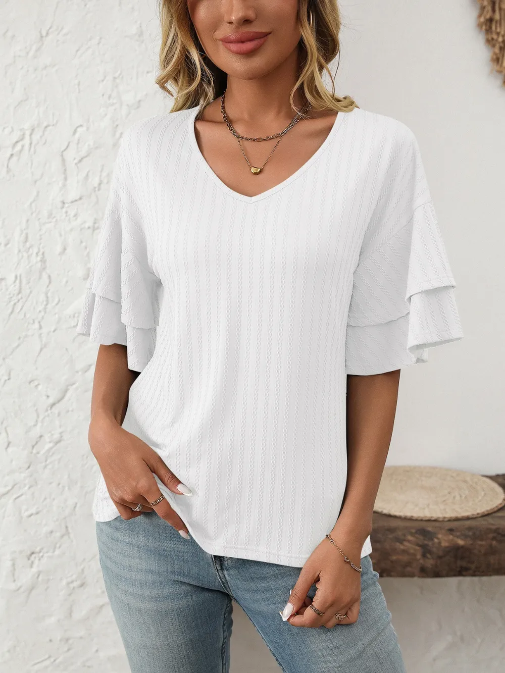 V-Neck Ruffle Half Sleeve Top, image 23