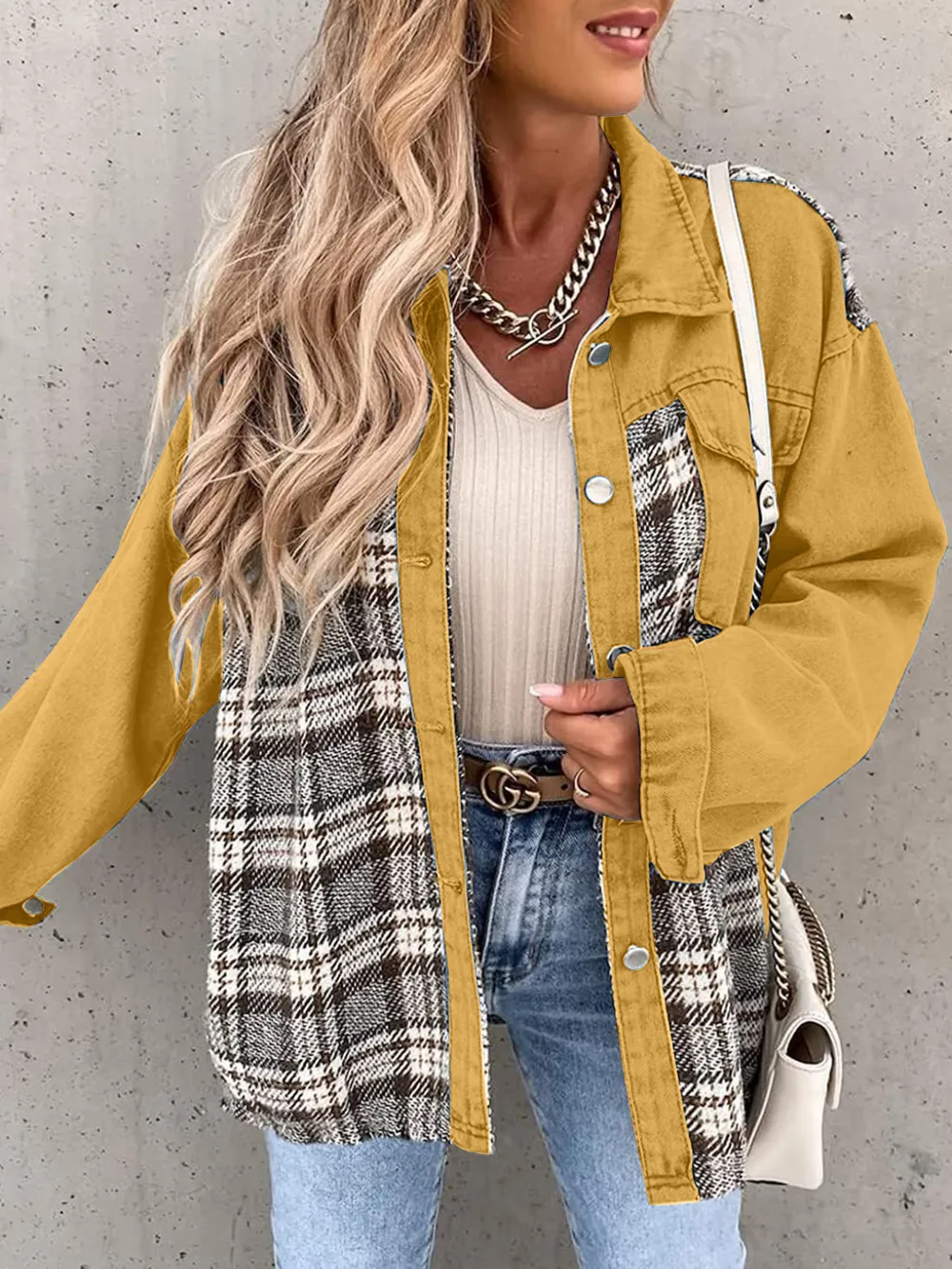 Plaid Button Up Dropped Shoulder Jacket, image 22