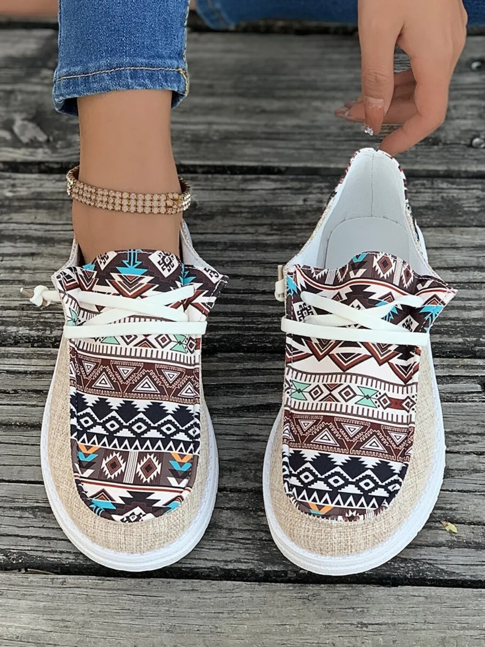 Geometric Lace-Up Round Toe Slip-Ons, image 7