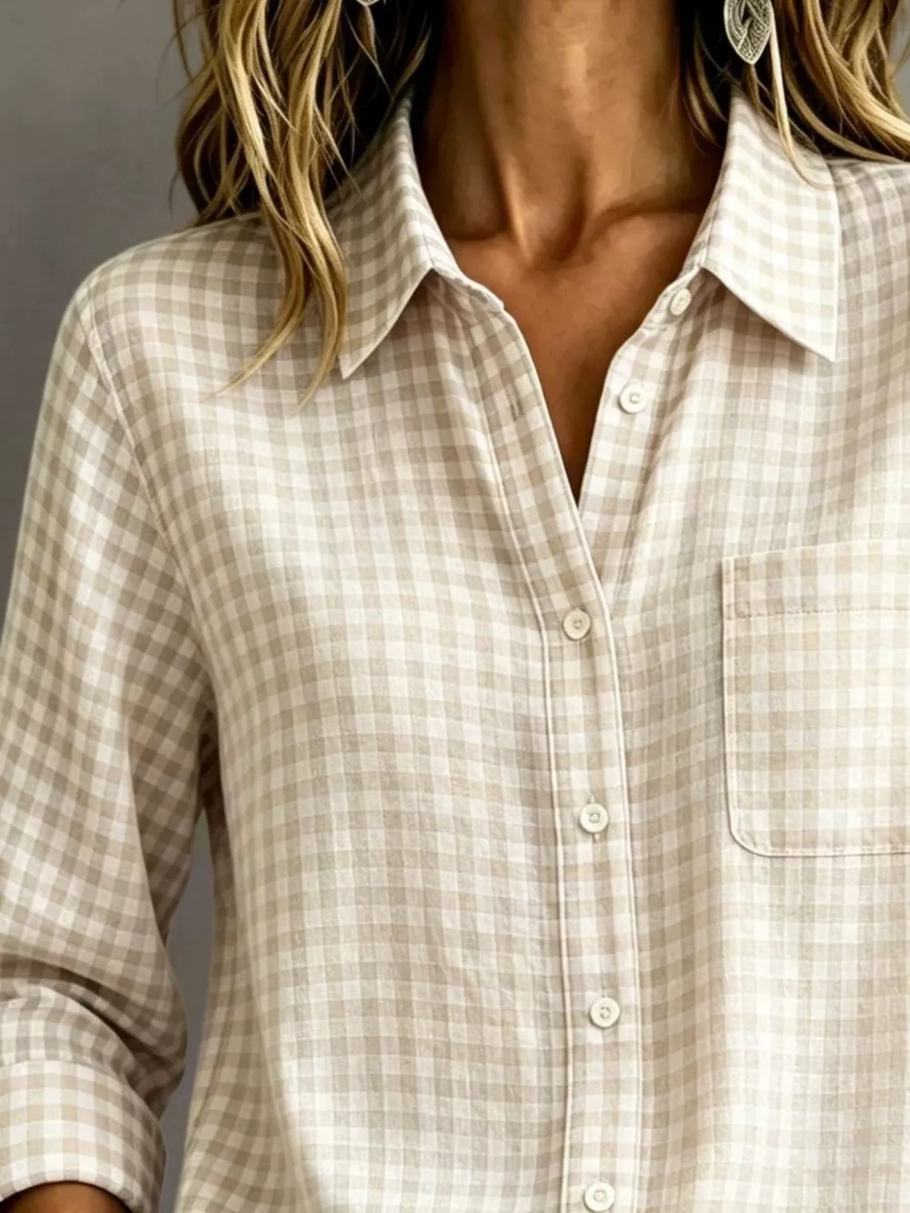 Gingham Button-Down Long Sleeve Shirt, image 5