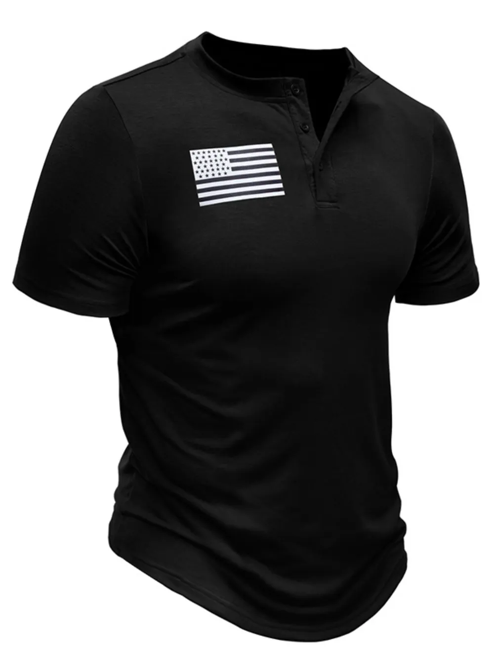 Men's American Flag Short Sleeve Henley Top