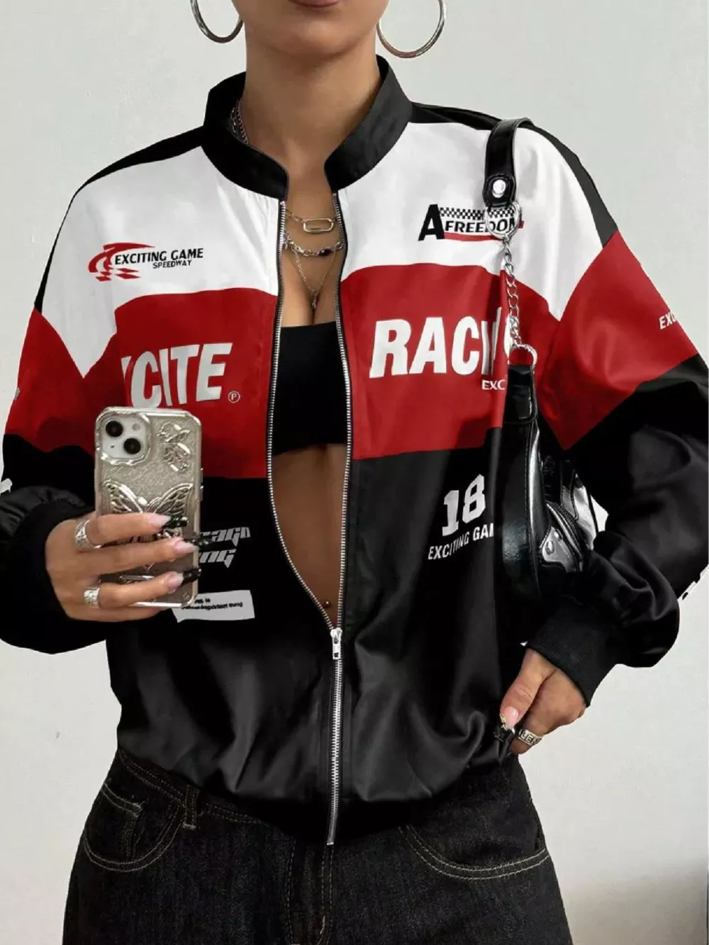 Letter Print Zip Up Jacket, image 2