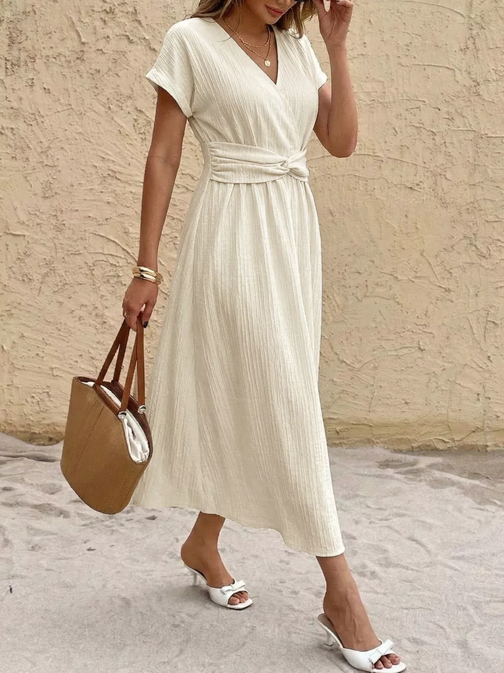 Surplice Short Sleeve Midi Dress, image 6