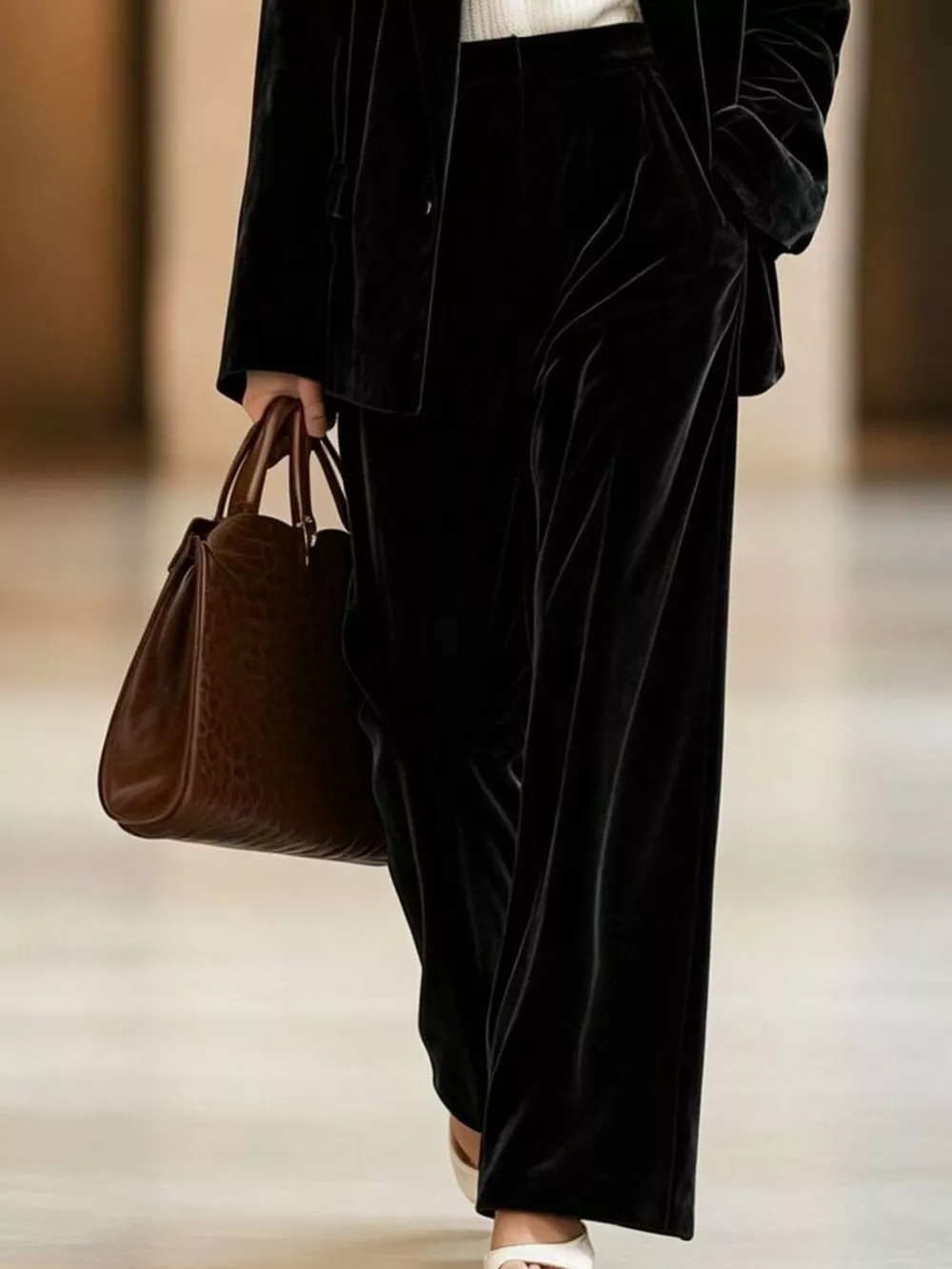 Velvet Blazer and Wide-Leg Pants Two-Piece Set, image 9