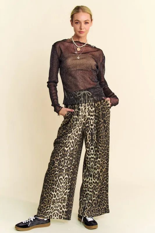 Glitter Mesh Lettuce Hem Long Sleeve Top, image 5