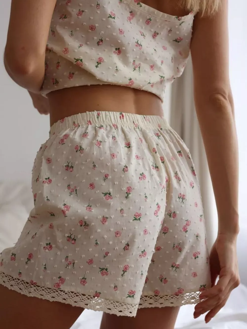 Floral Print Lace Trim Cami and Shorts Set, image 6