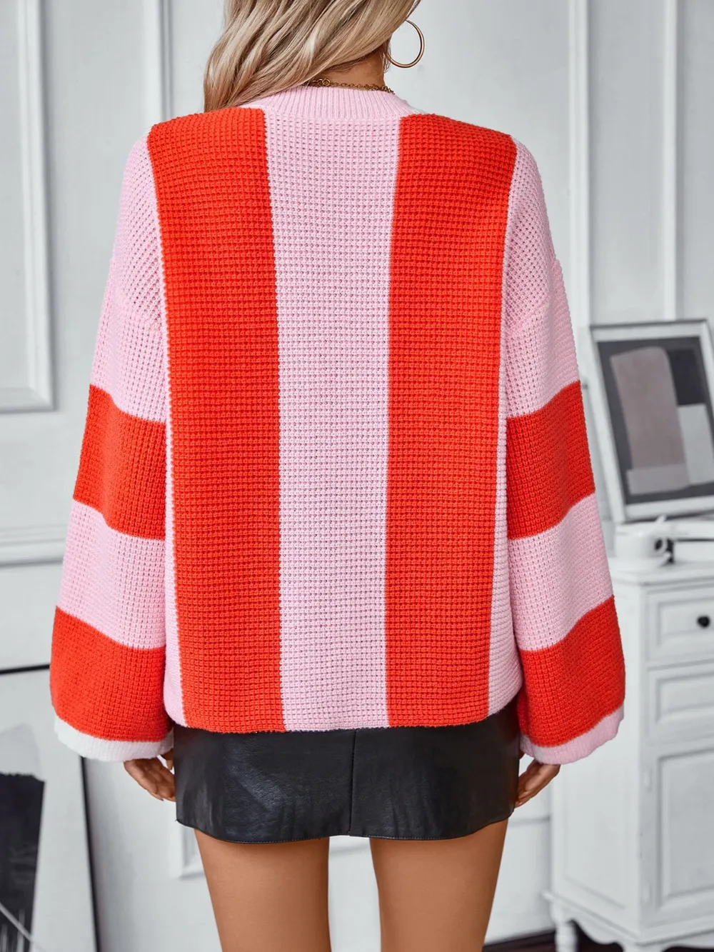Color Block Round Neck Long Sleeve Sweater, image 3