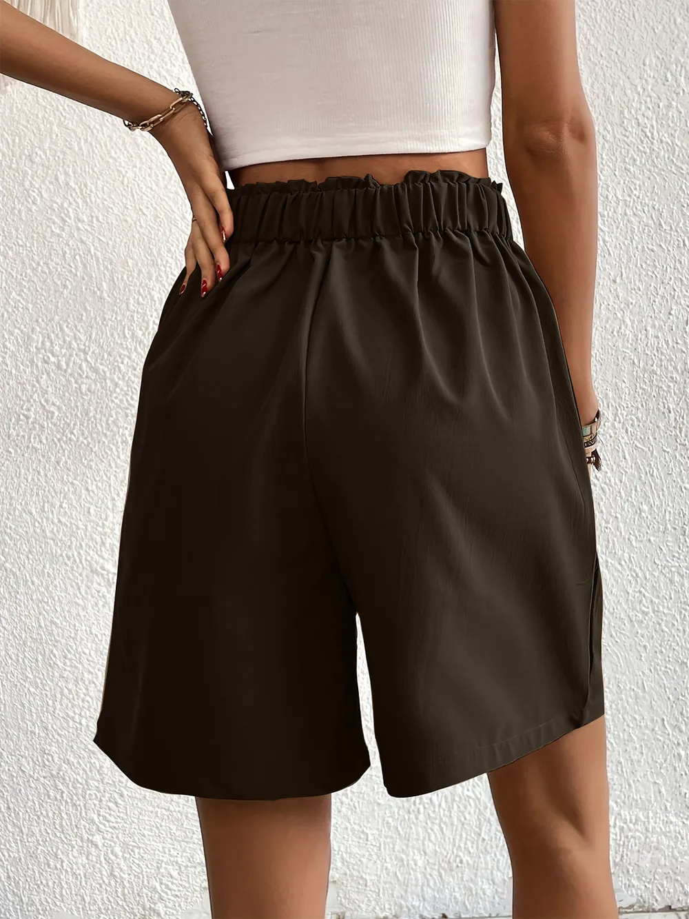 Pocketed Half Elastic Waist Shorts, image 33