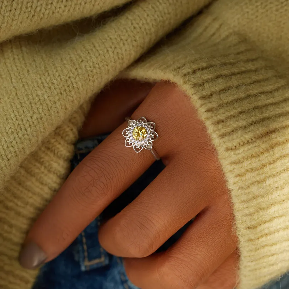 Flower Shape Zircon Platinum-Plated 925 Sterling Silver Ring, image 7