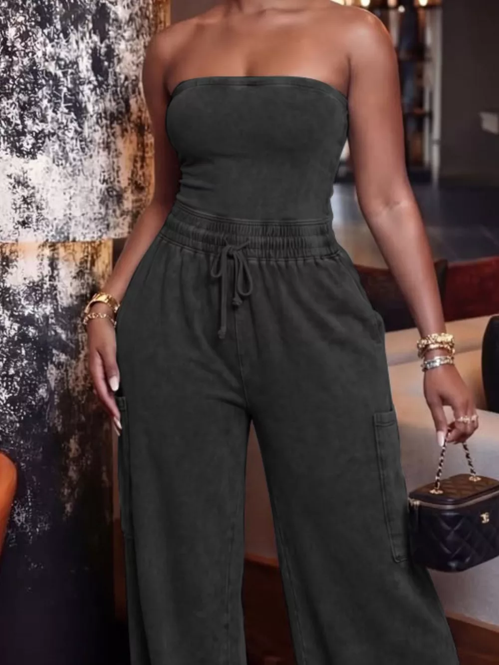 Drawstring Strapless Wide-Leg Jumpsuit, image 14