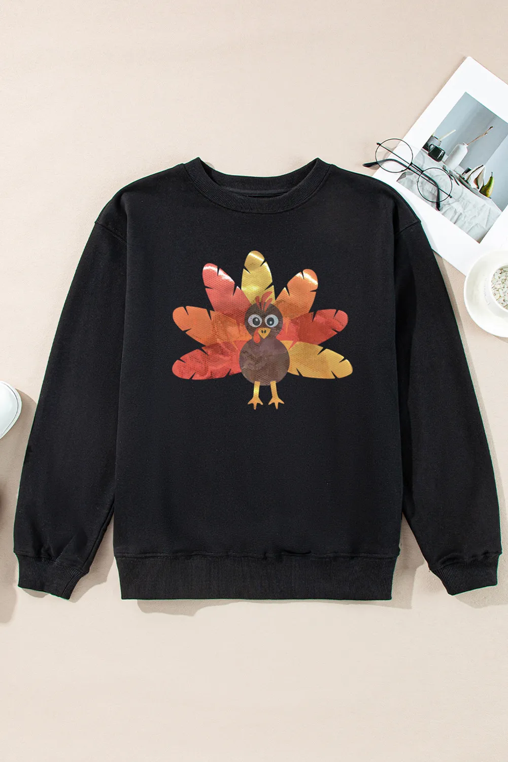 Graphic Round Neck Long Sleeve Sweatshirt, image 4