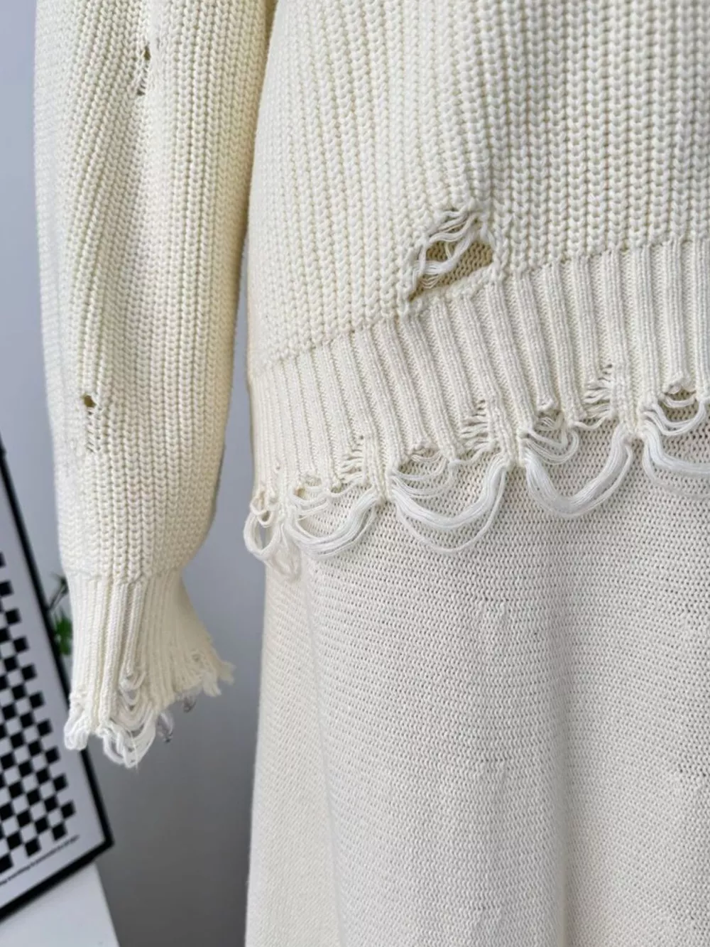 Distressed Long Sleeve Sweater and Skirt Set, image 15