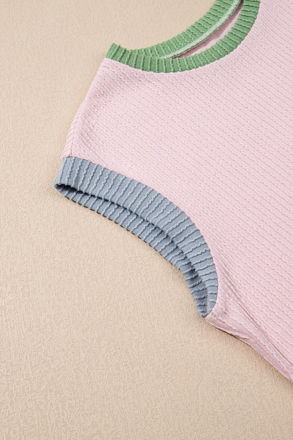 Contrast Trim Round Neck Cap Sleeve Top, image 11