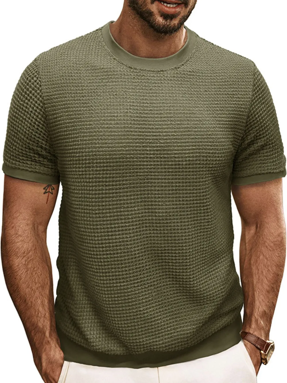 Men's Textured Knit Crew Neck T-Shirt, image 10