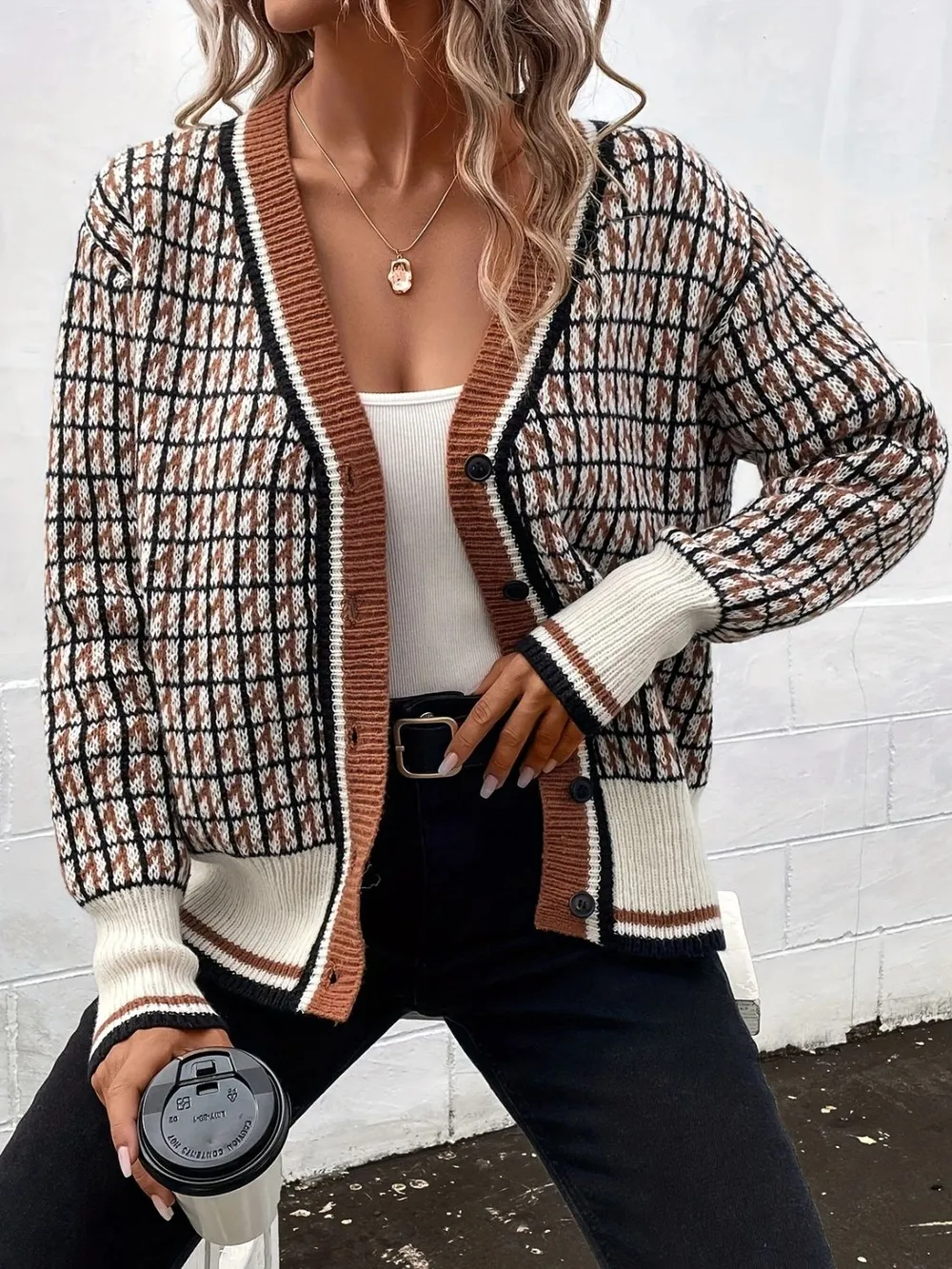 Plaid V-Neck Button Up Cardigan, image 4