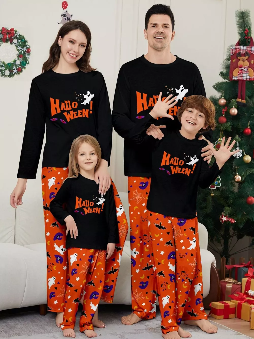 Full Size Halloween Family Matching Pajama Set with Ghost and Pumpkin Print Plus Size, image 2