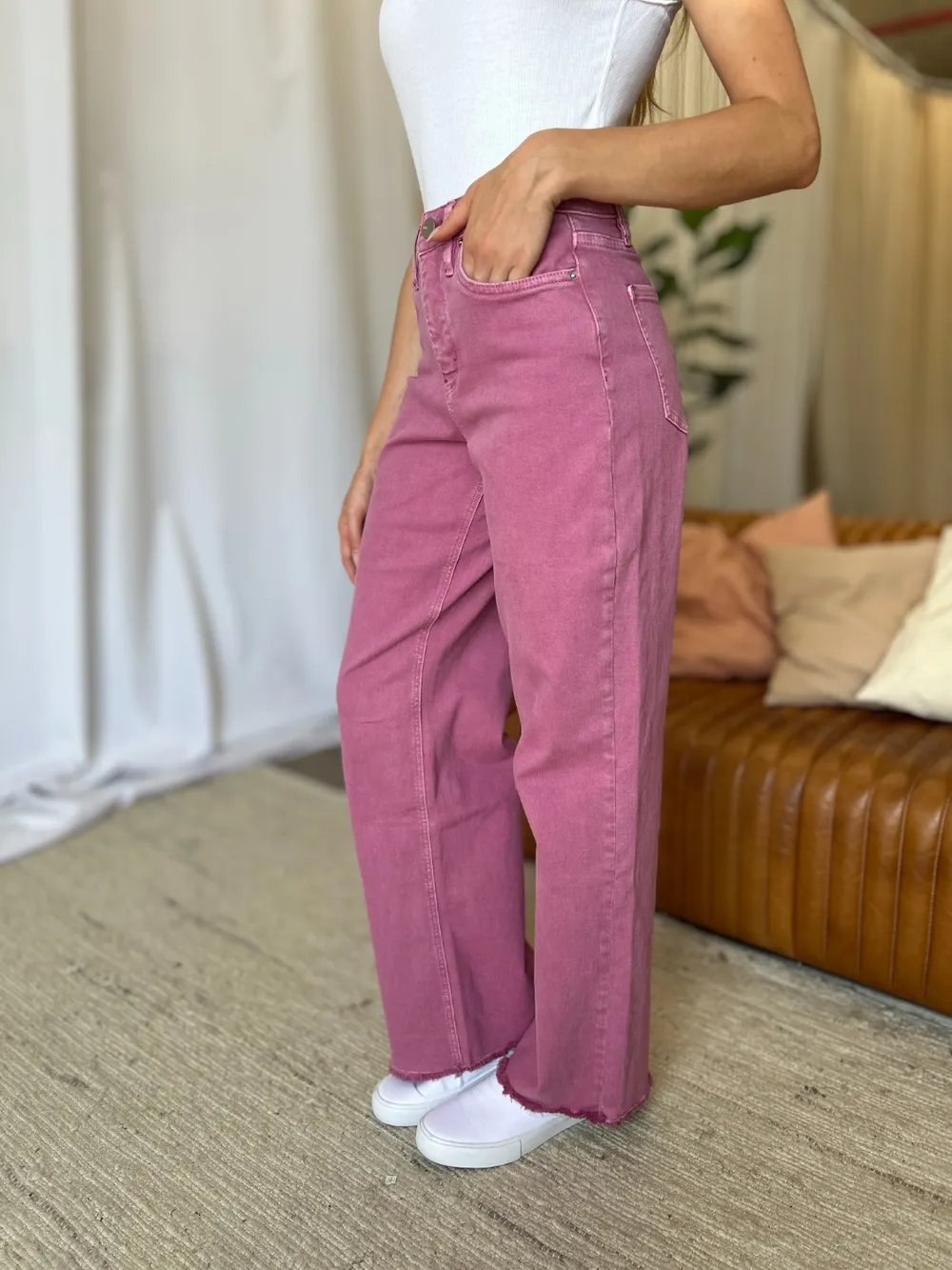 Full Size High Rise Garment Dye Wide Leg Jeans, image 24