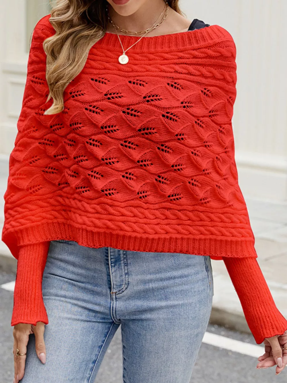 Cable Knit Batwing Sleeve Sweater, image 7