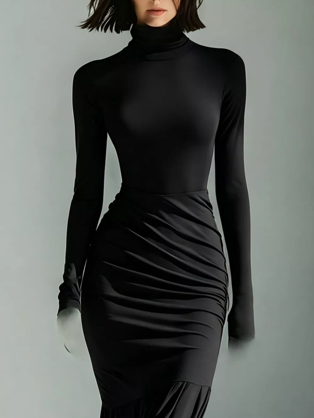 Full Size Slit Turtleneck Ruched Bodycon Mermaid Dress Plus Size, image 8