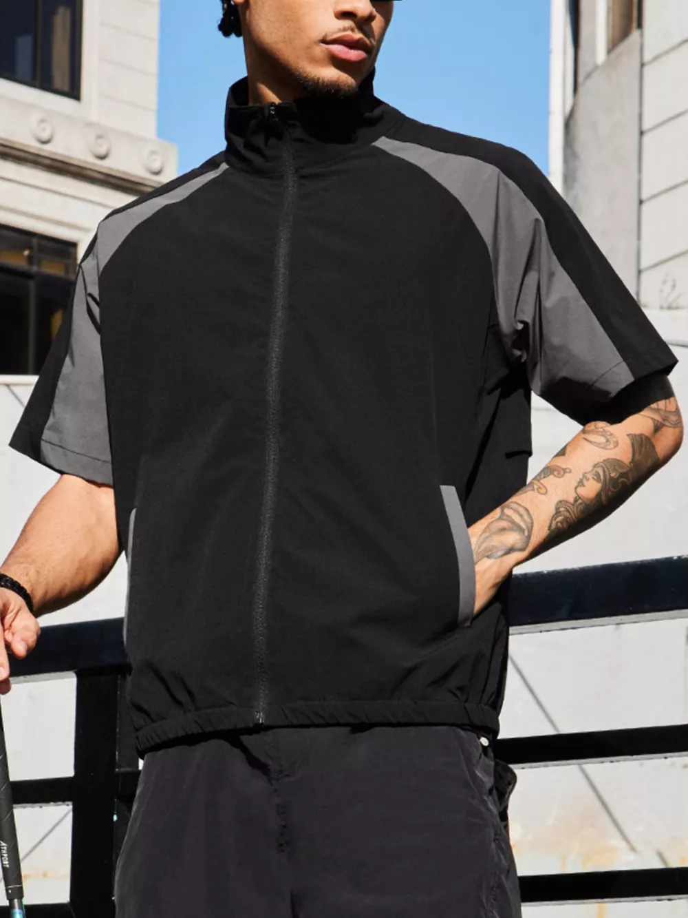 Men's Color Block Zip Up Short Sleeve Jacket, image 10