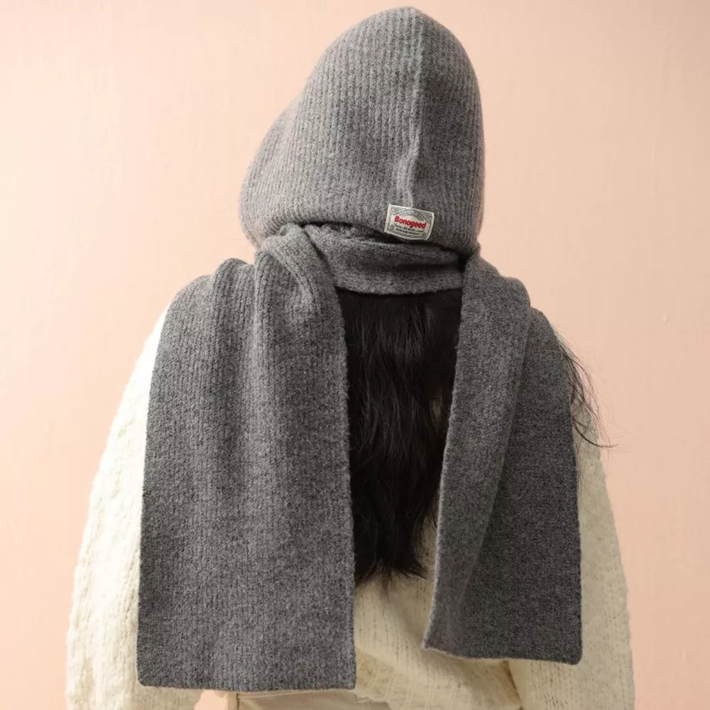 Cozy Knit Tie Scarf with Hooded Design, image 5
