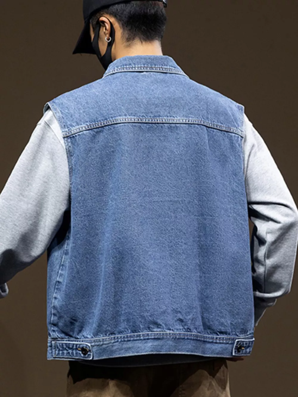 Men's Plus Size Button Up Denim Vest with Pockets, image 4