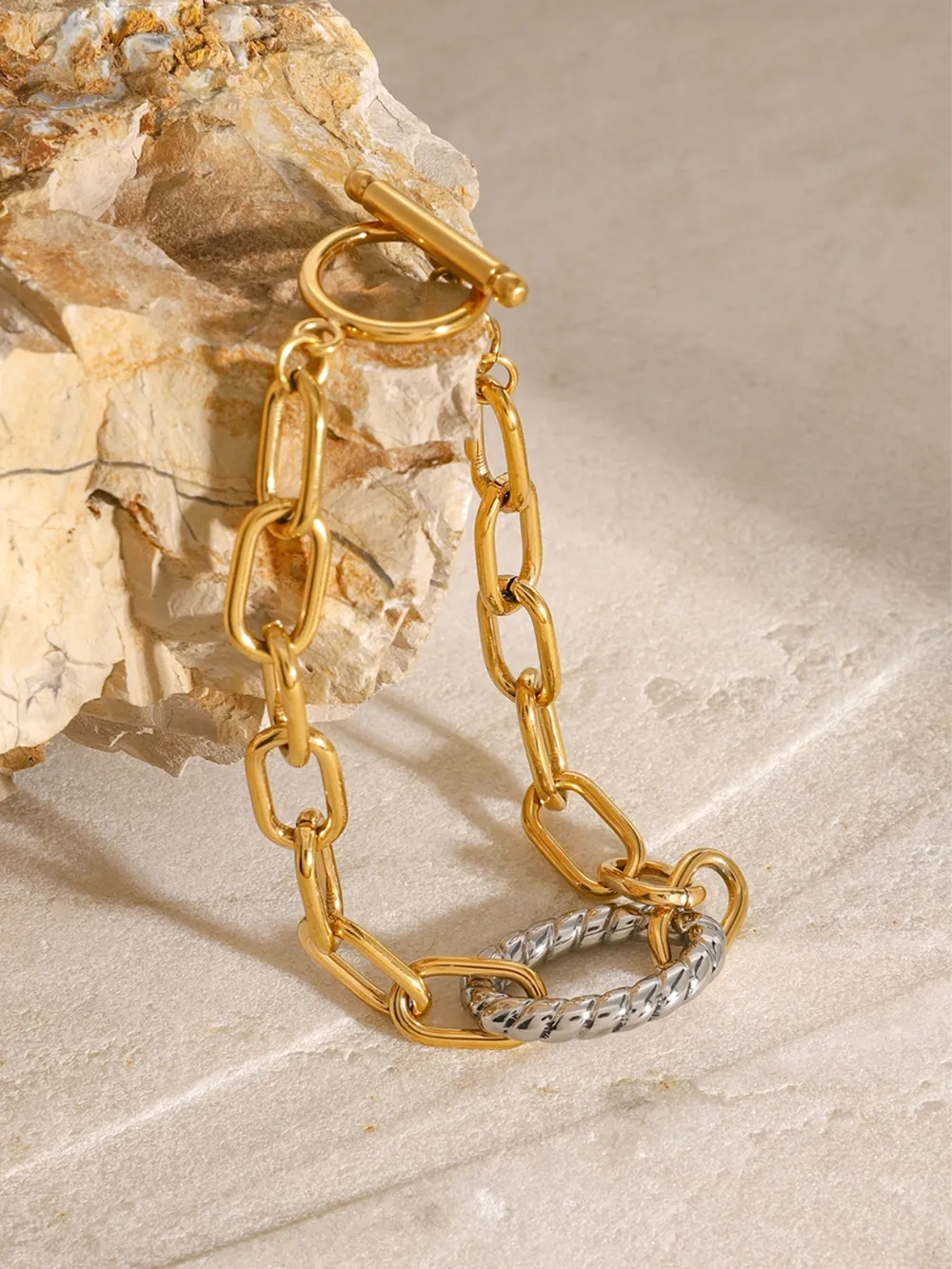 Two-Tone Stainless Steel Chain Bracelet, image 4