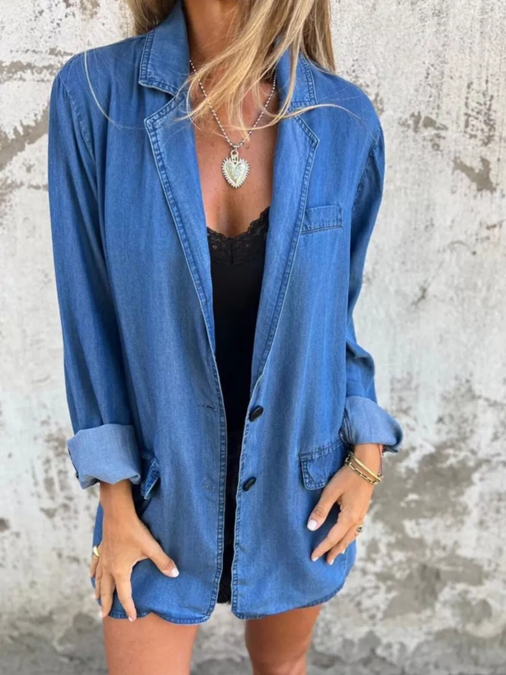 Full Size Button Down Denim Blazer Plus Size, image 14