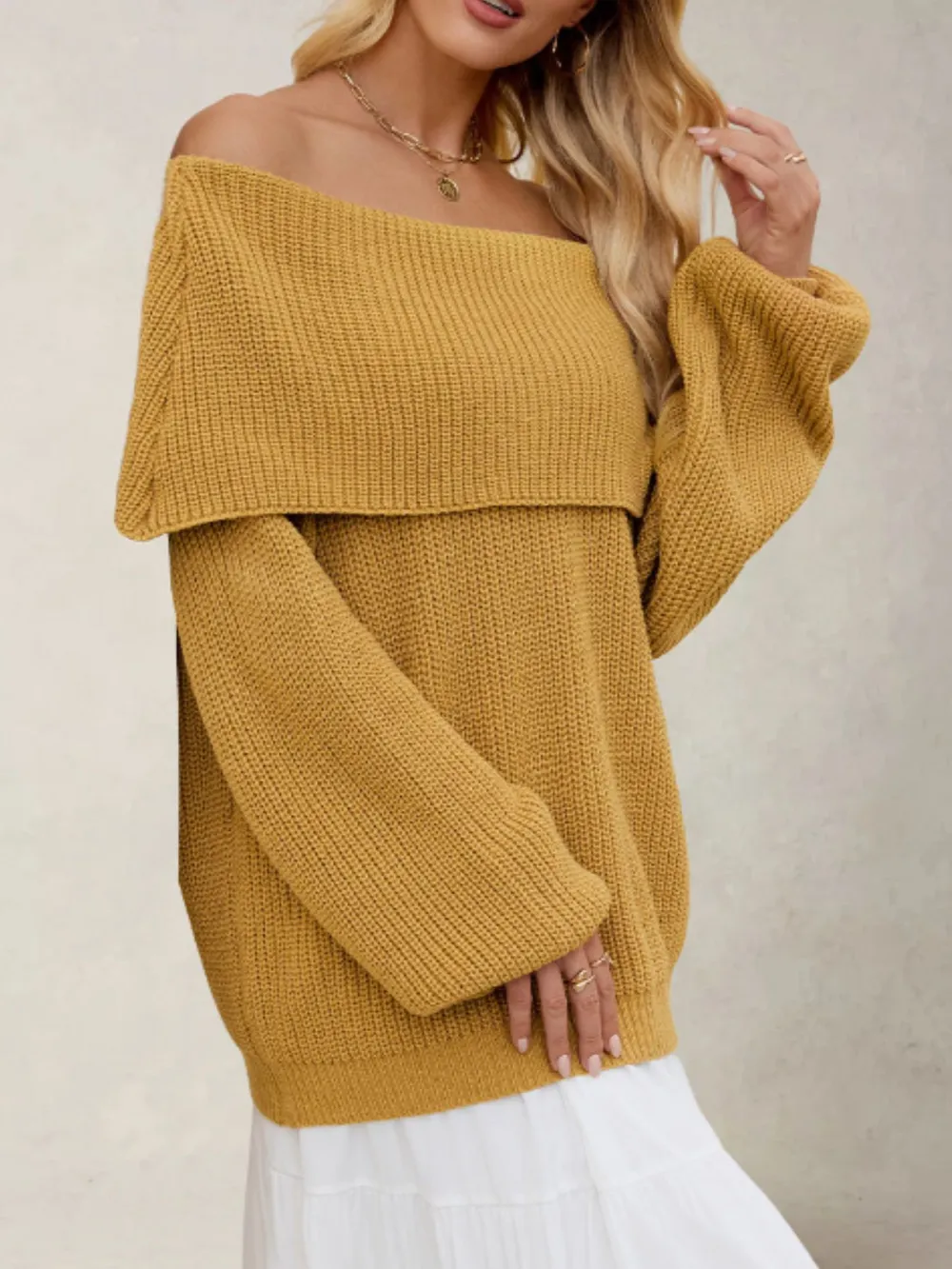 Fold-Over Collar Long Sleeve Sweater, image 4