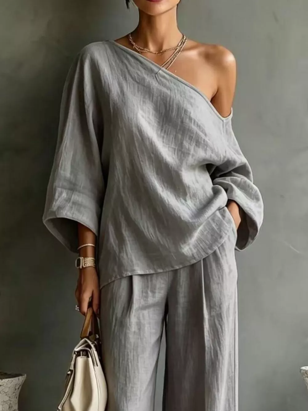 One Shoulder Top and Wide Leg Pants Set, image 8