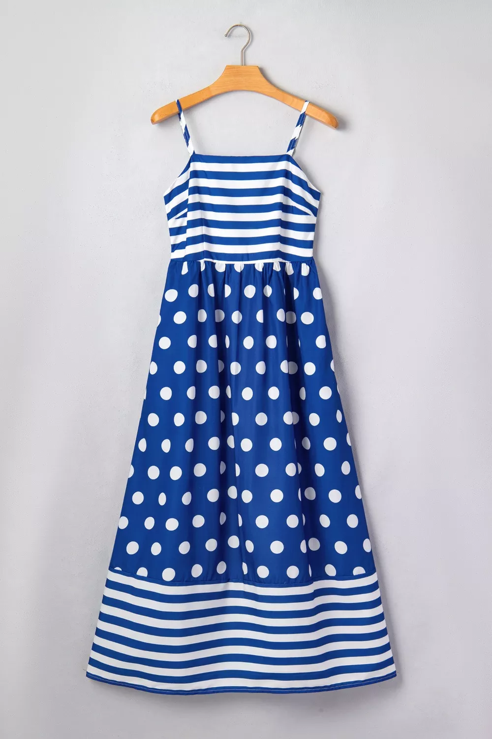 Striped Polka Dot Patchwork High Waist Spaghetti Straps Maxi Dress, image 6