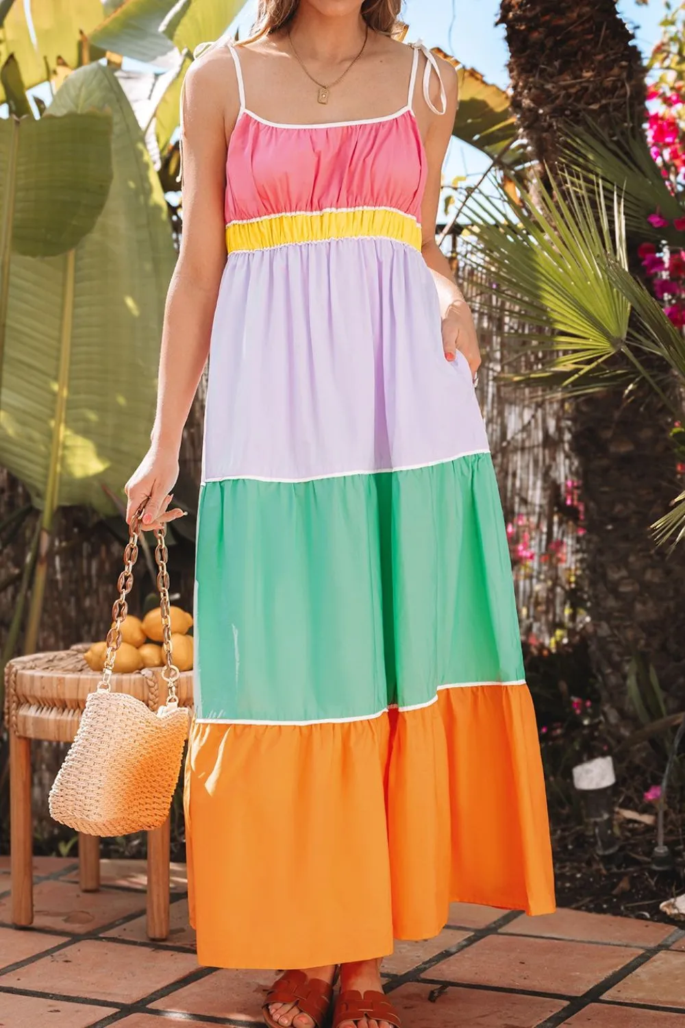 Color Block Flowy Tiered Maxi Dress with Pockets, image 7