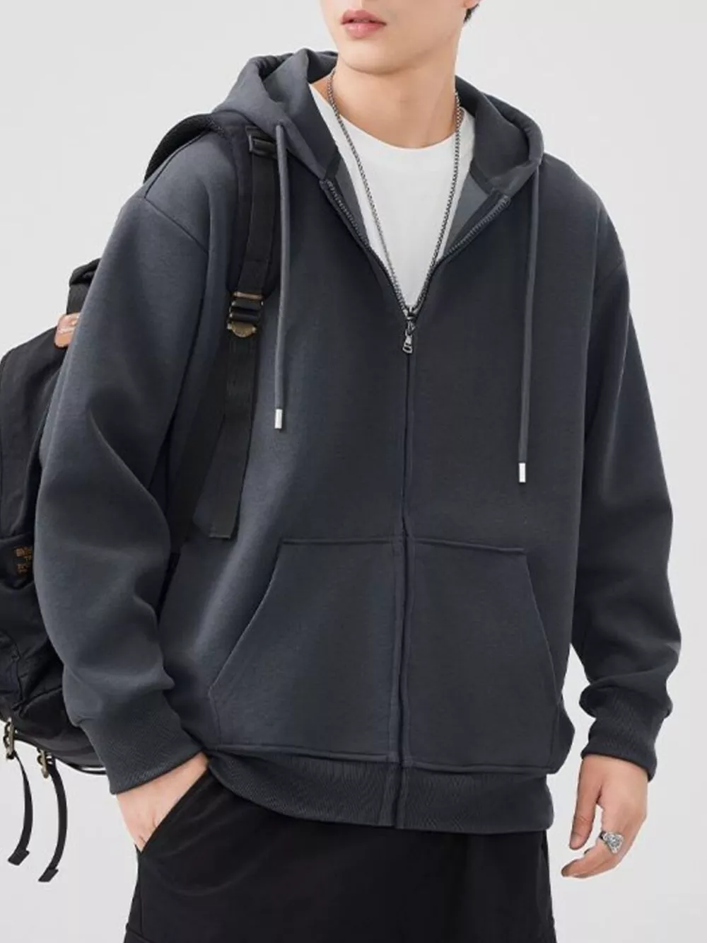 Men's Plus Size Solid Color Zip-Up Hoodie, image 9