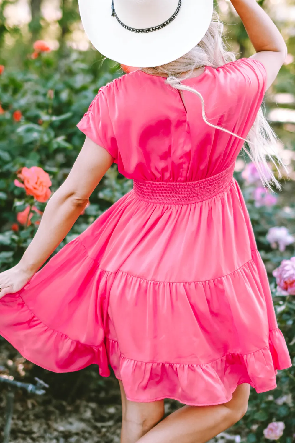 Smocked V-Neck Cap Sleeve Dress, image 6